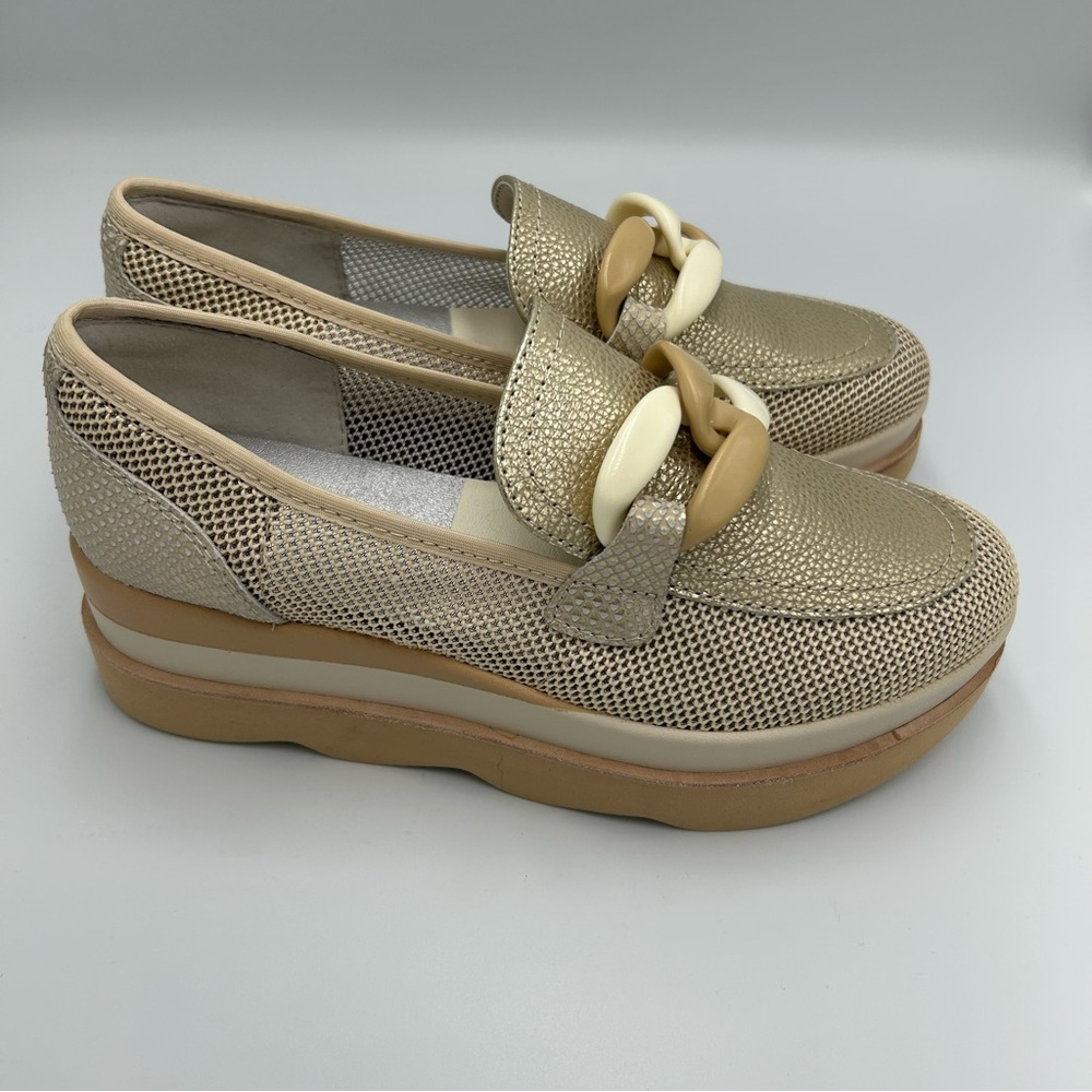 Dolce Vita Jaksen Platform Loafers Gold Mesh Chain Size 7 Shoes Tan - Picture 4 of 8